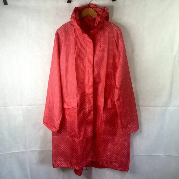 Oversized Long Rain Poncho Full Zip Polka Dot One Size - Picture 14 of 14